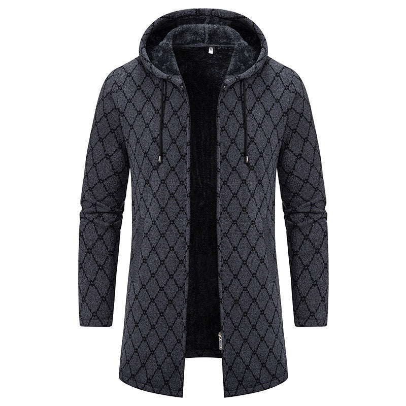 Men's Vintage Knitted Pattern Comfortable Plush Hooded Coat artswardrobe