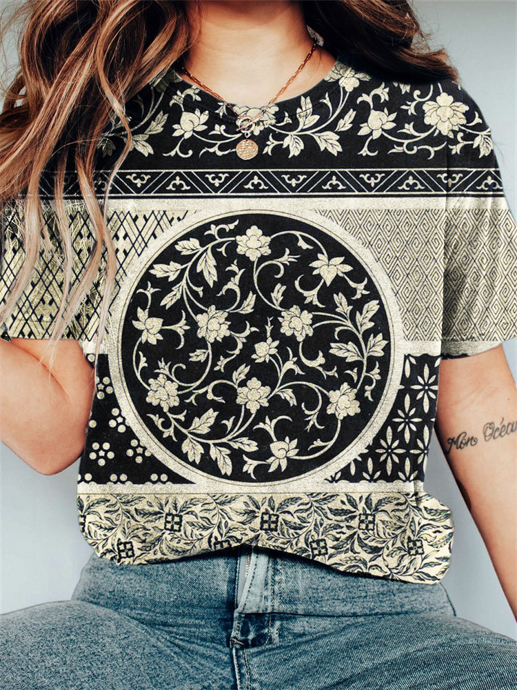 Comstylish Classy China Floral Pattern Vintage T Shirt
