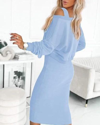 MW | Lockerer V-Ausschnitt Pullover + Gestrickter Wickelrock Set mit schmaler Passform an der Hüfte