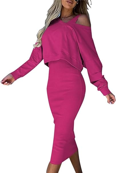 MW | Lockerer V-Ausschnitt Pullover + Gestrickter Wickelrock Set mit schmaler Passform an der Hüfte