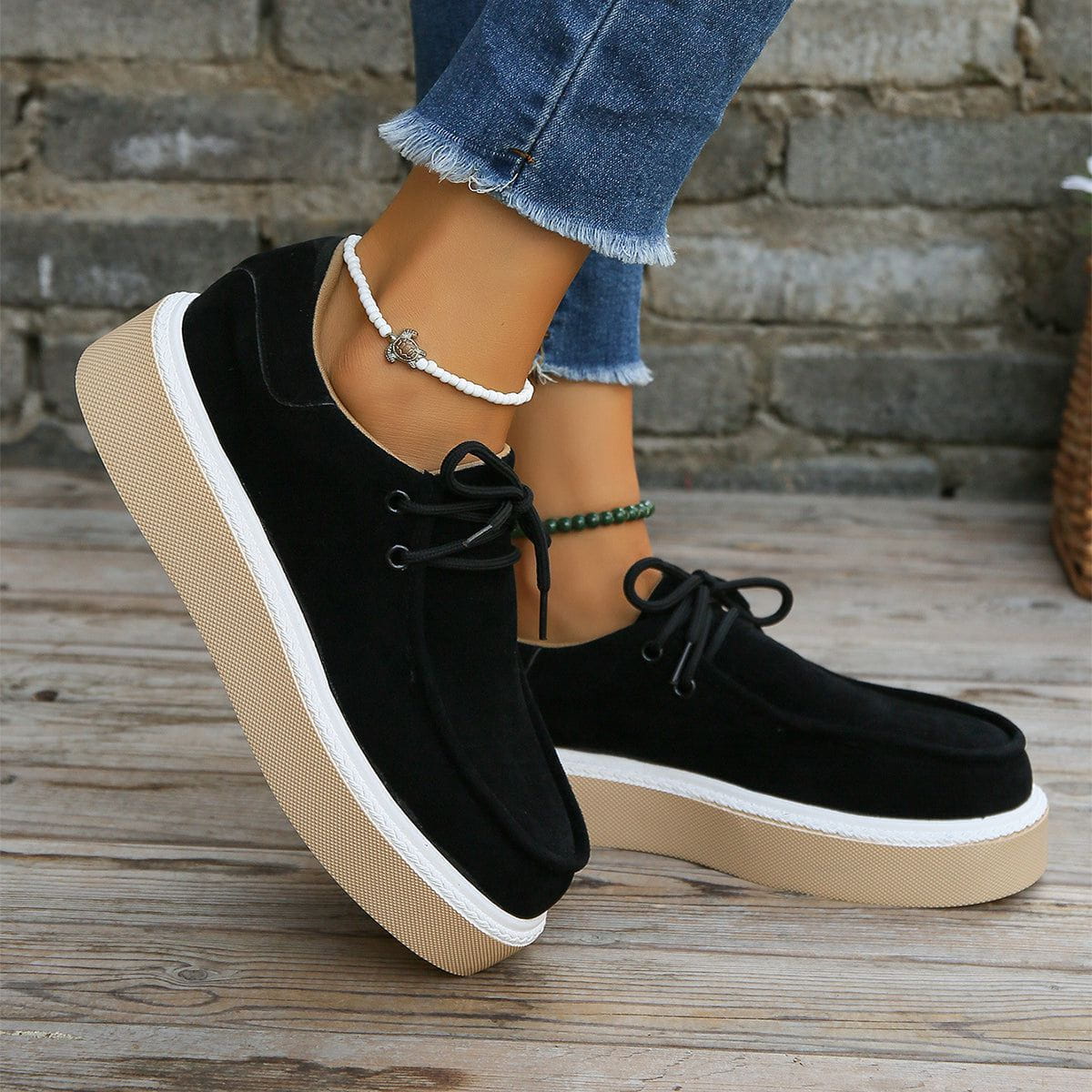 MW | Womens Lace-Up Flats mit dicker Sohle Sneakers