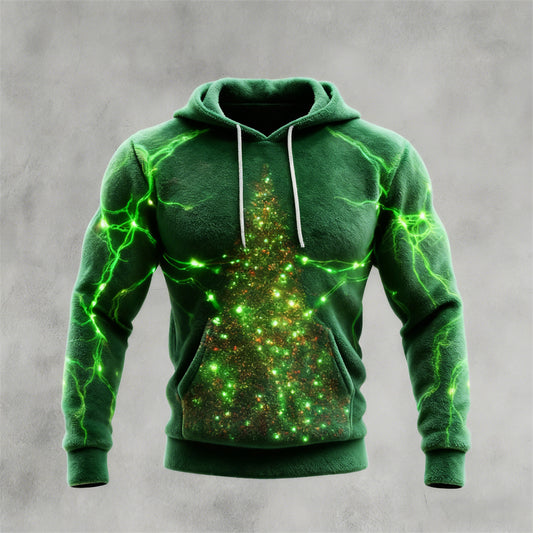Comstylish Radiant Christmas Tree Men's Hooded Flannel Sweatshirt