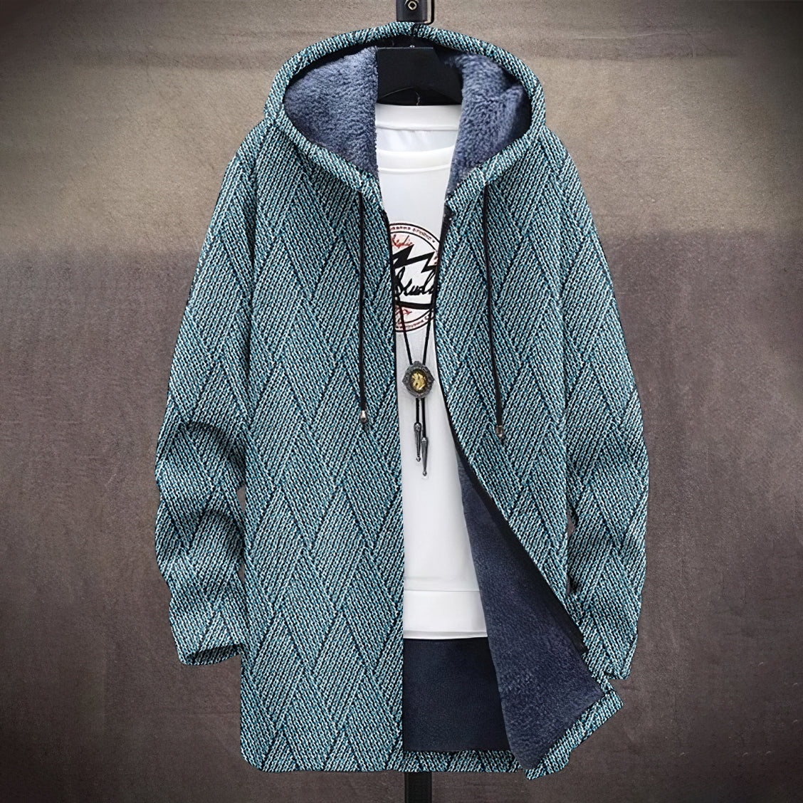 Men's Vintage Knitted Graphic Art Comfort Plush Hooded Coat elevenforest