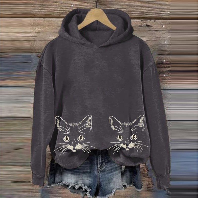 Women's Cute Cat Print Casual Hoodie elevenforest
