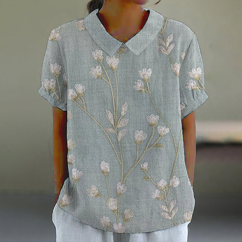 Comstylish Floral Print Lapel Short Sleeve Casual Blouse
