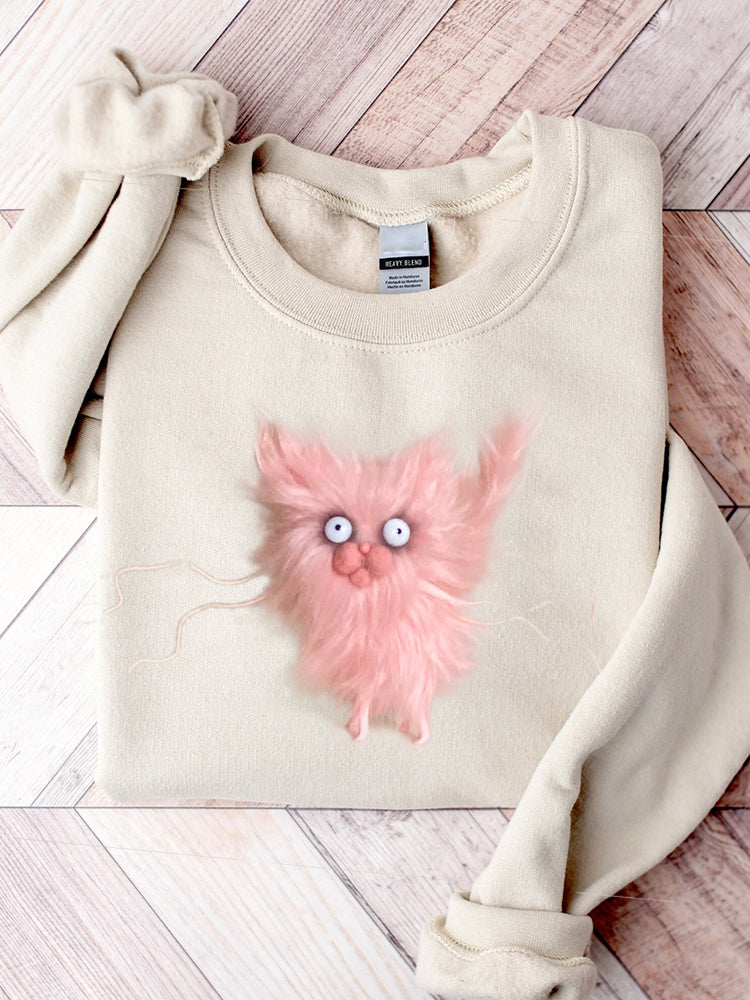 Funny Fuzzy Cat Felt Art Comfy Sweatshirt elevenforest