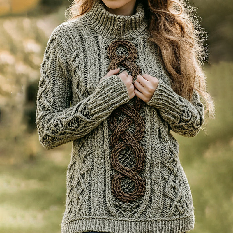 Baumwollpullover mit Rollkragen und grobem Zopfmuster
