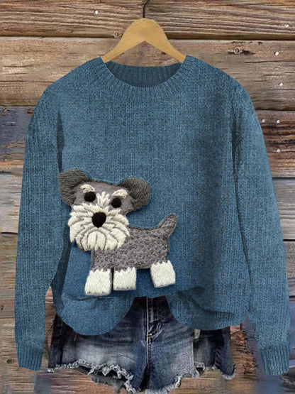Comstylish Funny Mini Schnauzer Felt Applique Cozy Sweater