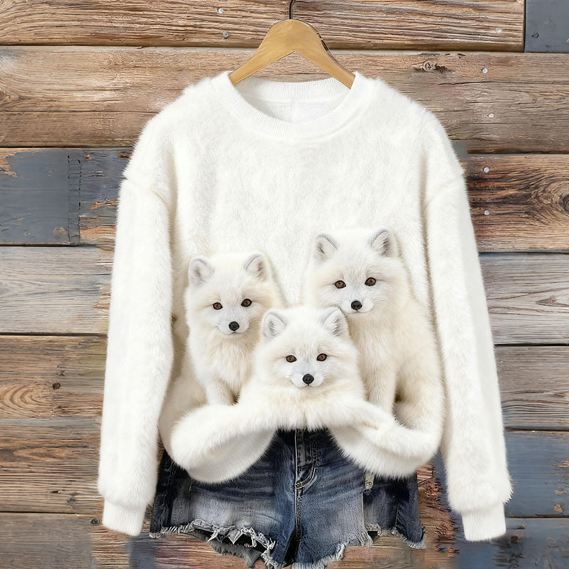 Comstylish Women's Retro Viking Wolf Pattern Flannel Pullover Sweatshirt