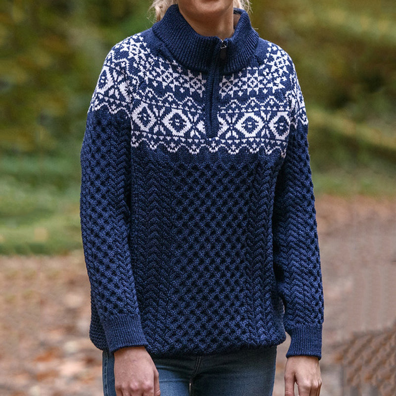 Woman Aran Half-Zip Jacquard Sweater elevenforest