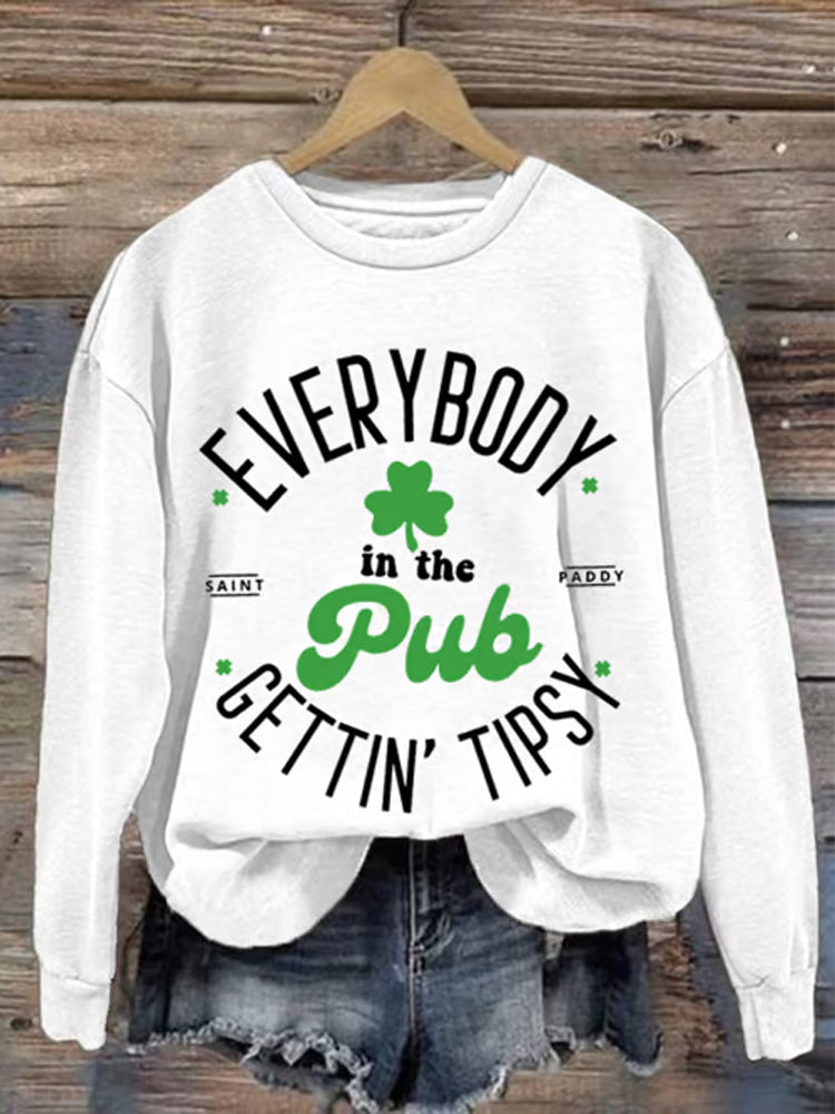 Comstylish Women's Everybody In The Pub Getting Tipsy St. Patrick's Day Printed Crew Neck Sweatshirt
