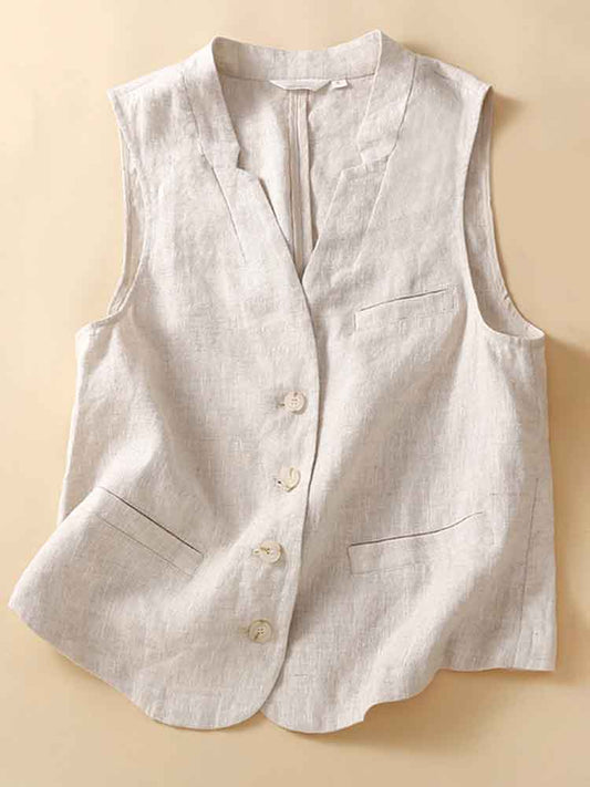 Women's Vintage Simple Linen Blend Classic Vest artswardrobe