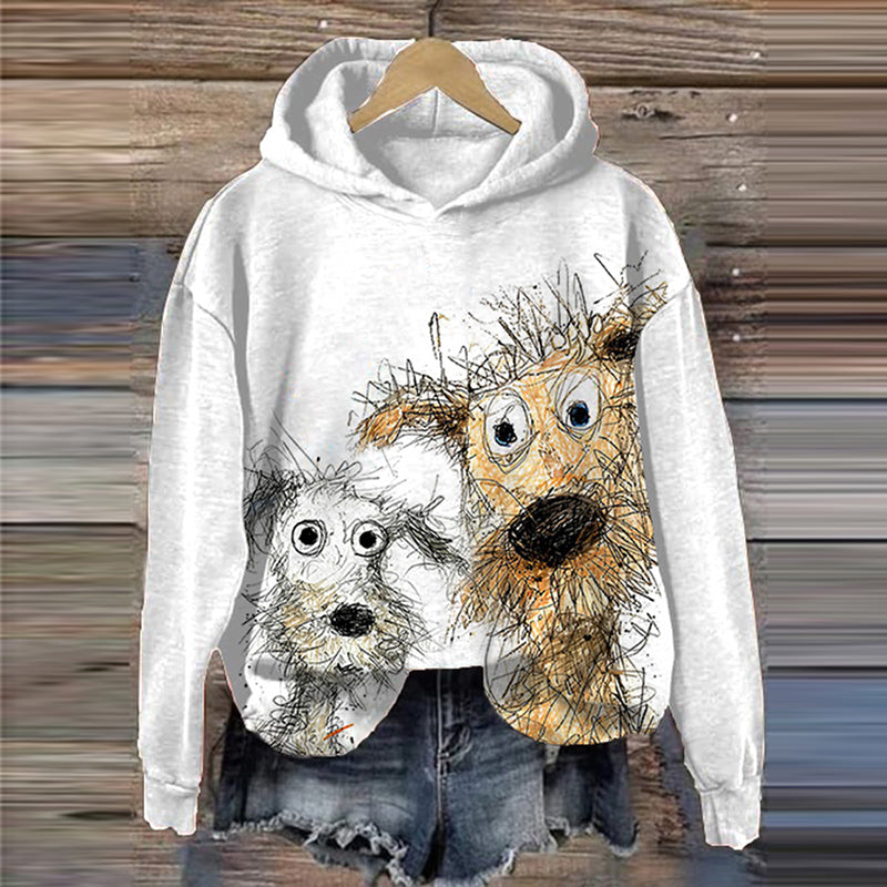 Comstylish Women's Sketch Cute Dogs Art Casual Hoodie