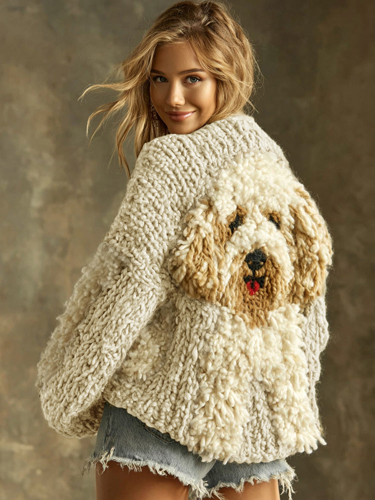 Baumwoll-Strickjacke mit flauschigem Hund