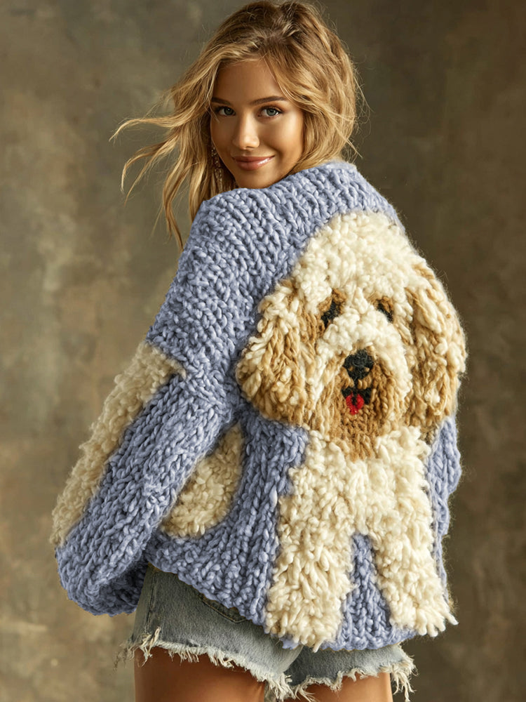 Baumwoll-Strickjacke mit flauschigem Hund