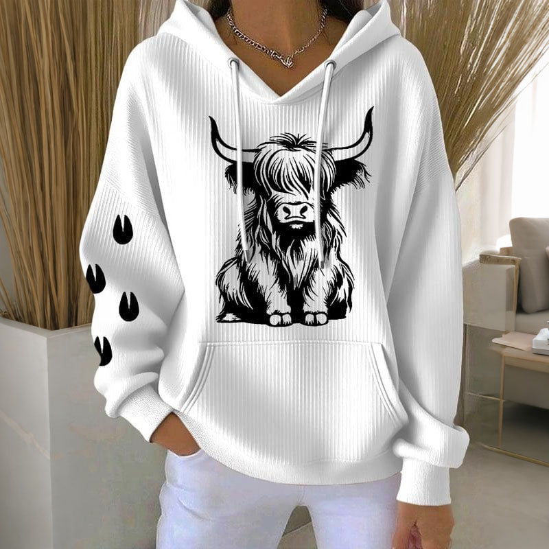 Women's Highland Cow Print Casual Hoodie artswardrobe