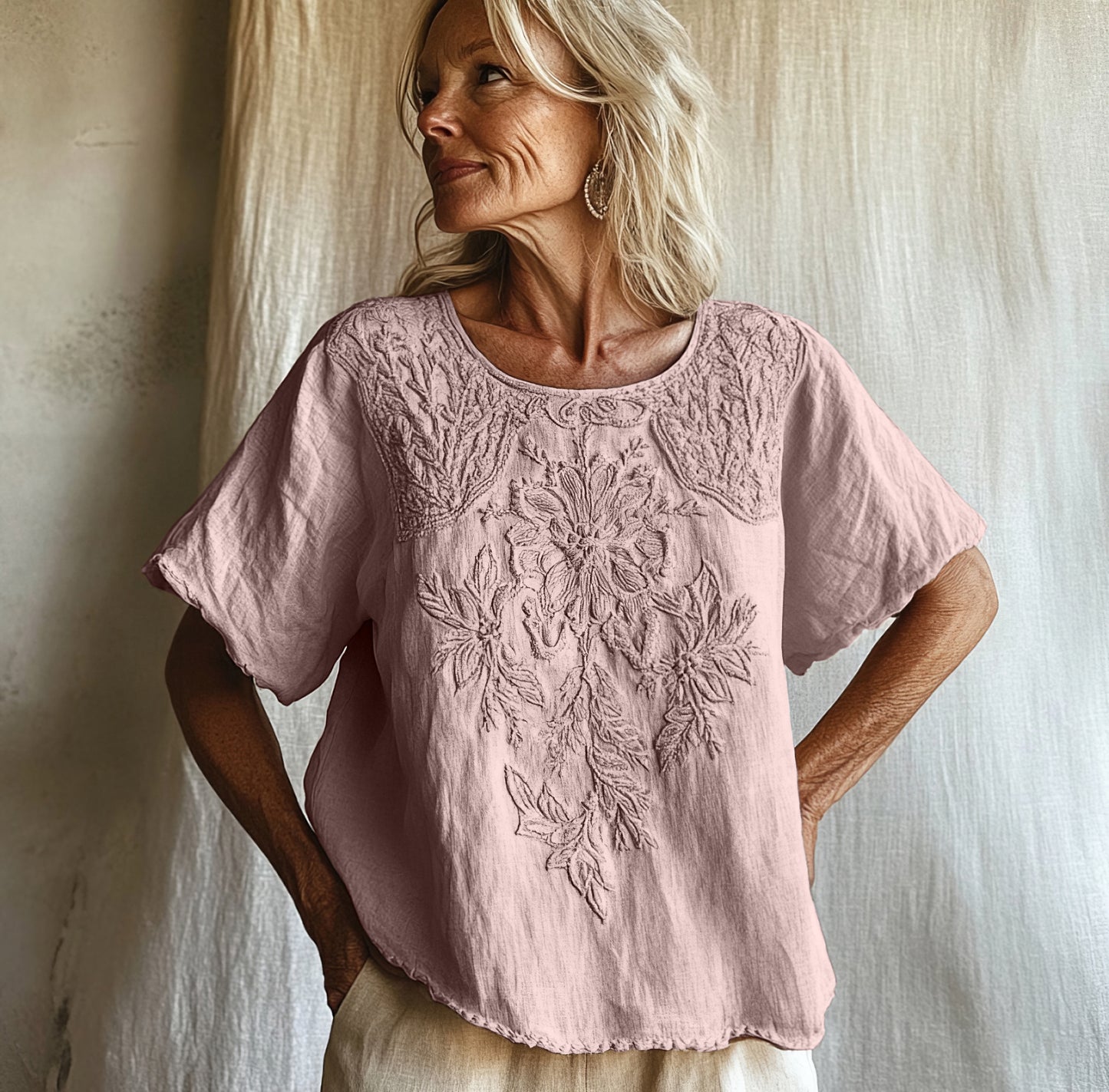 Comstylish Vintage Floral Art Cotton Linen Comfy Shirt