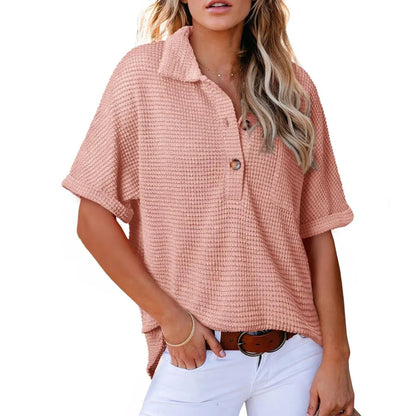 Comstylish Women's Waffle Knit Short Sleeve Tunic Henley Shirts