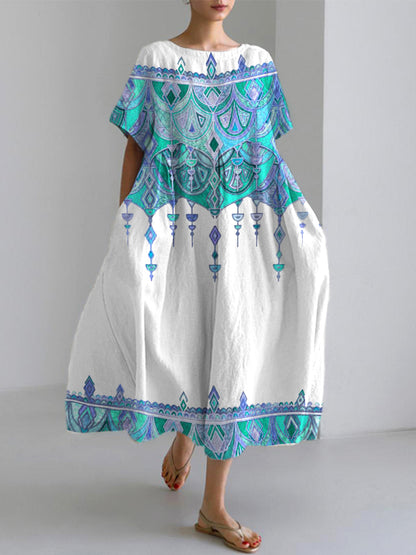 Comstylish Bohemian Holiday Style  Linen Blend Dress