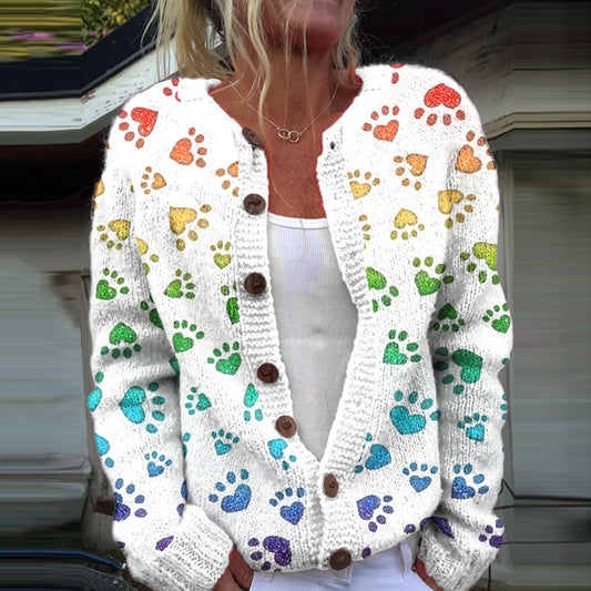 Comstylish All You Need Is Love In Dog Paw Cozy Sweater Cardigan