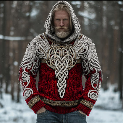 Men's Hooded Thick Sweater With Viking Style Tribal Totem And Wolf Totem Patterns artswardrobe