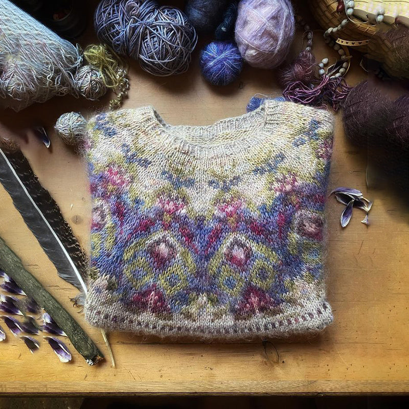 Baumwollpullover mit Aquarell-Blumenstrickmuster