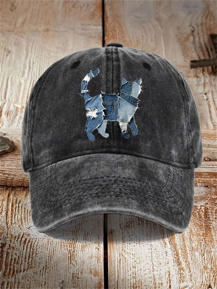 Unisex Funny Denim Cat Print Hats elevenforest