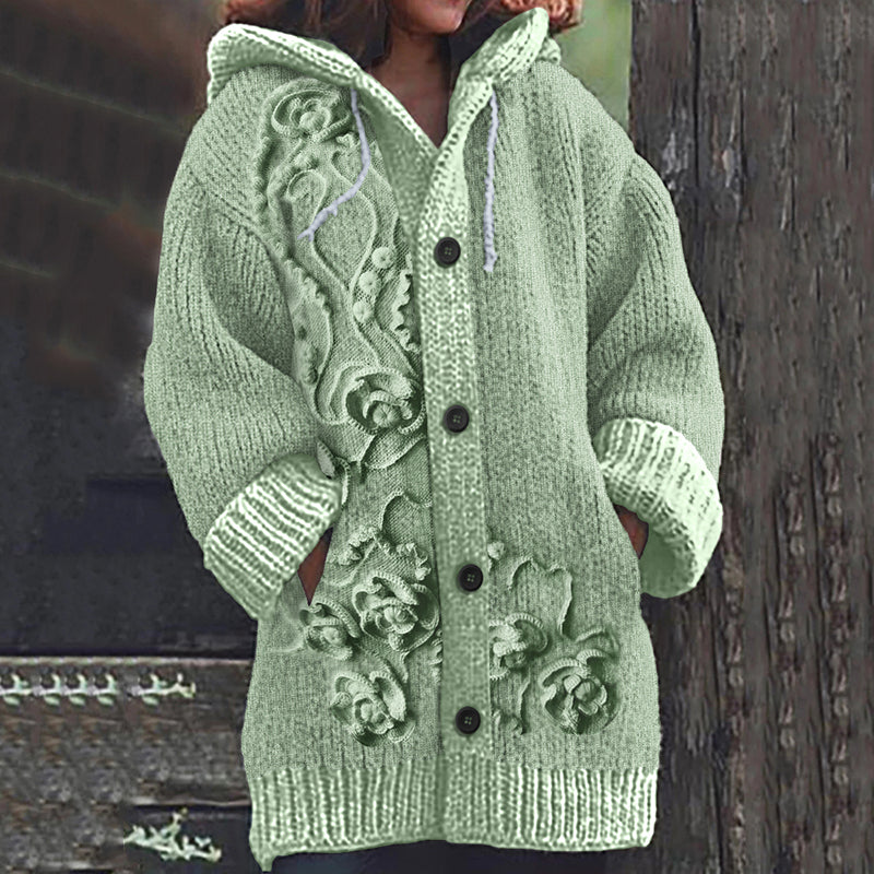 Vintage Tribal Floral Jacquard Art Cozy Cardigan Sweater elevenforest