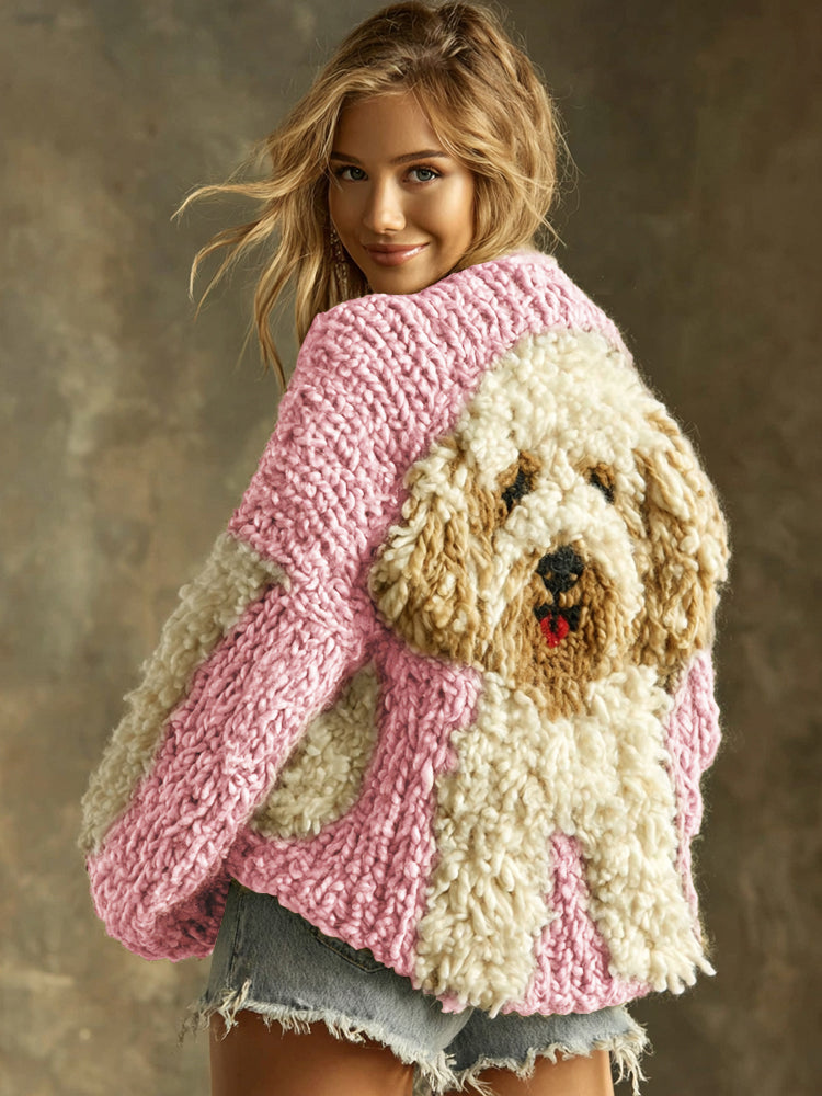 Baumwoll-Strickjacke mit flauschigem Hund