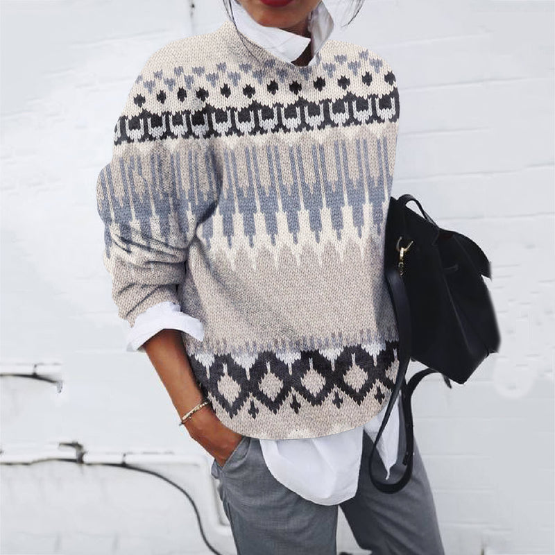 Baumwollpullover mit zweifarbigem Fair-Isle-Bordürendesign