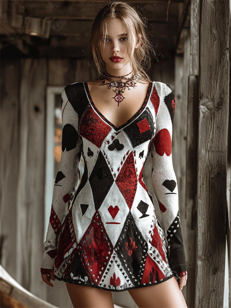 Baumwollpullover mit Spielkarten-Argyle-Muster und Nietendetails