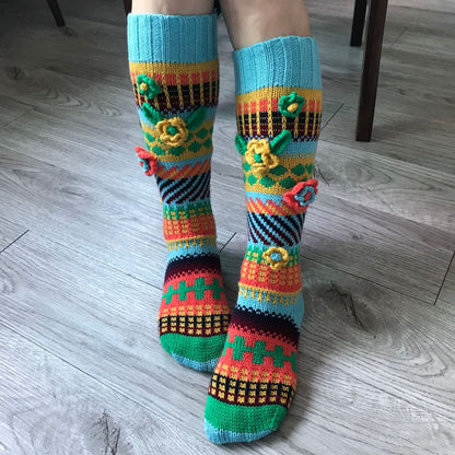 Soft Warm Retro Flower Jacquard Weave Socks elevenforest