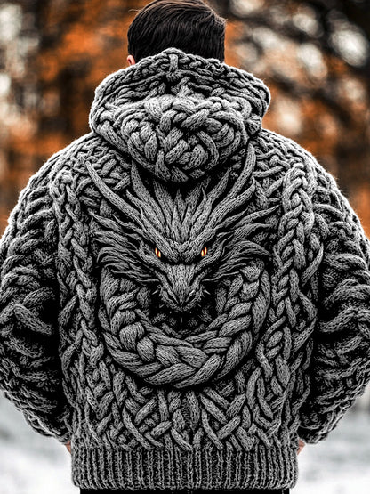 Men's Viking Dragon Style Celtic Thick Zip Hooded Sweater elevenforest