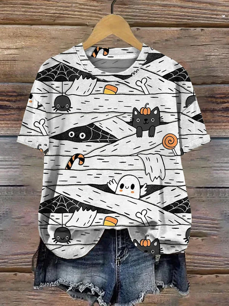Women's Halloween Mummy Print T-Shirt elevenforest