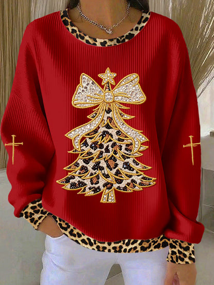 Comstylish Women's Christmas Faith Print Knit Crew Neck Long Sleeve Top