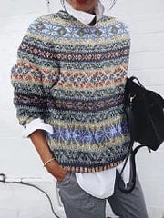 MW | Geometrisch gemusterter Pullover im Vintage-Stil