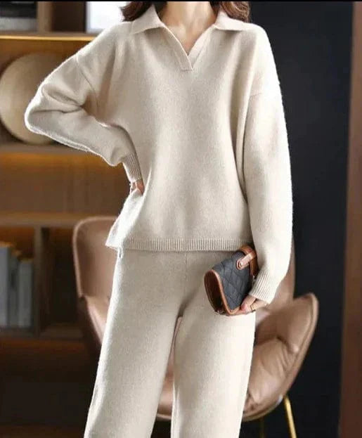MW | 2 Stück Set Ladies Oversized Trainingsanzug Polo Kragen Pullover und Hose
