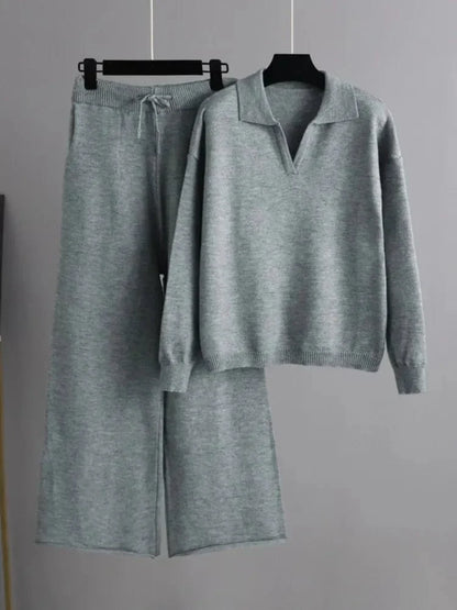 MW | 2 Stück Set Ladies Oversized Trainingsanzug Polo Kragen Pullover und Hose