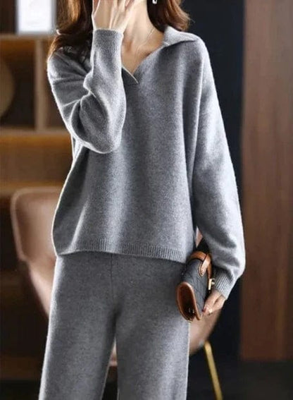 MW | 2 Stück Set Ladies Oversized Trainingsanzug Polo Kragen Pullover und Hose