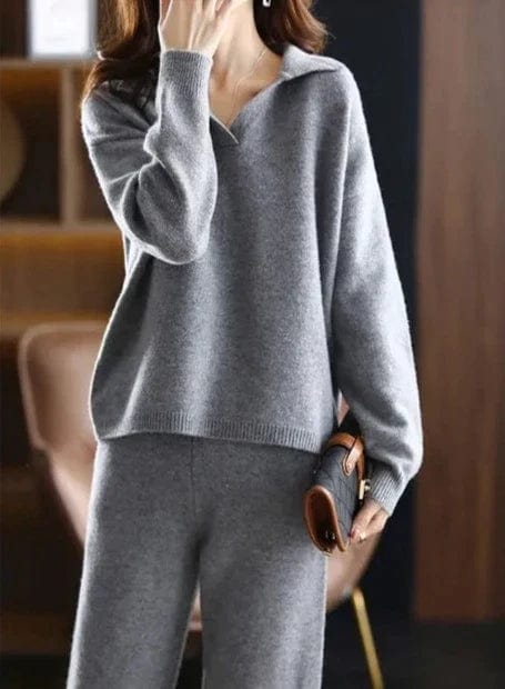 MW | 2 Stück Set Ladies Oversized Trainingsanzug Polo Kragen Pullover und Hose