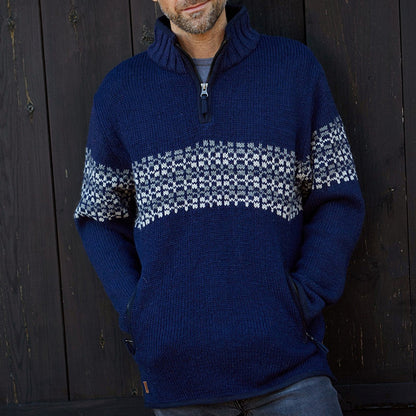 Vintage Warmth Norwool Icelandic Knit Jacquard Half Zip Collar Sweater（Unisex ） elevenforest