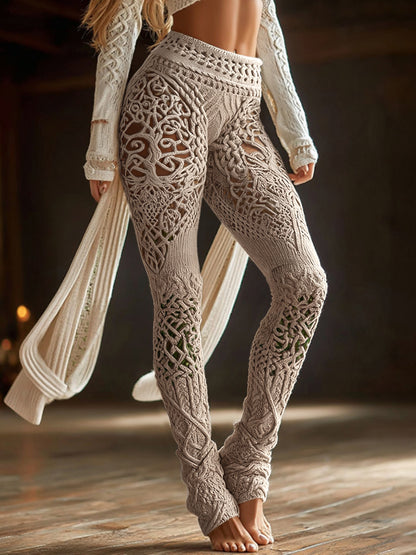 Vintage Viking Gradient Celtic Knot Art Knit Cozy Casual Leggings artswardrobe