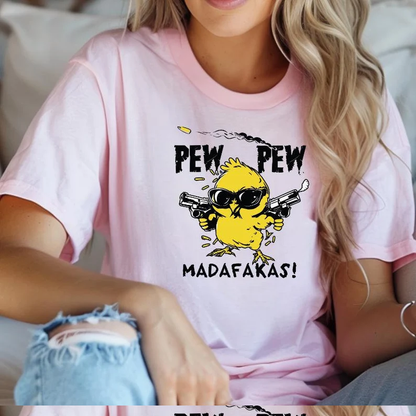Comstylish Pew Pew Madafakas Print Crew Neck Short Sleeve T-shirt