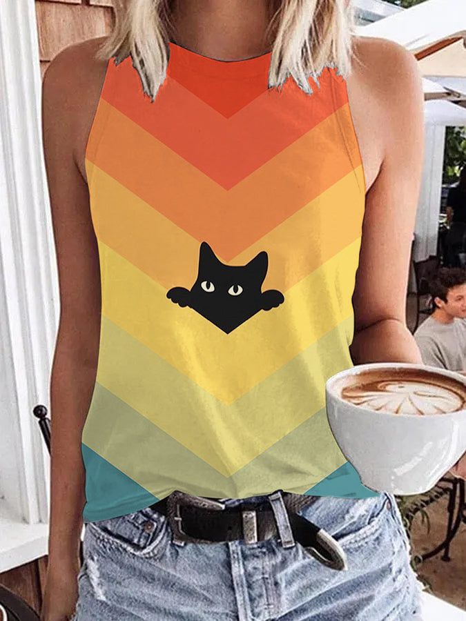 Rainbow Cat Print Comfort Vest Top elevenforest