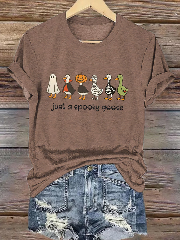 Women's Just A Spooky Goose Print Casual T-shirt artswardrobe