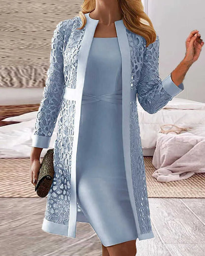 KS | Zweiteiliges Set - Kleid mit Spitzen-Strickjacke für Damen