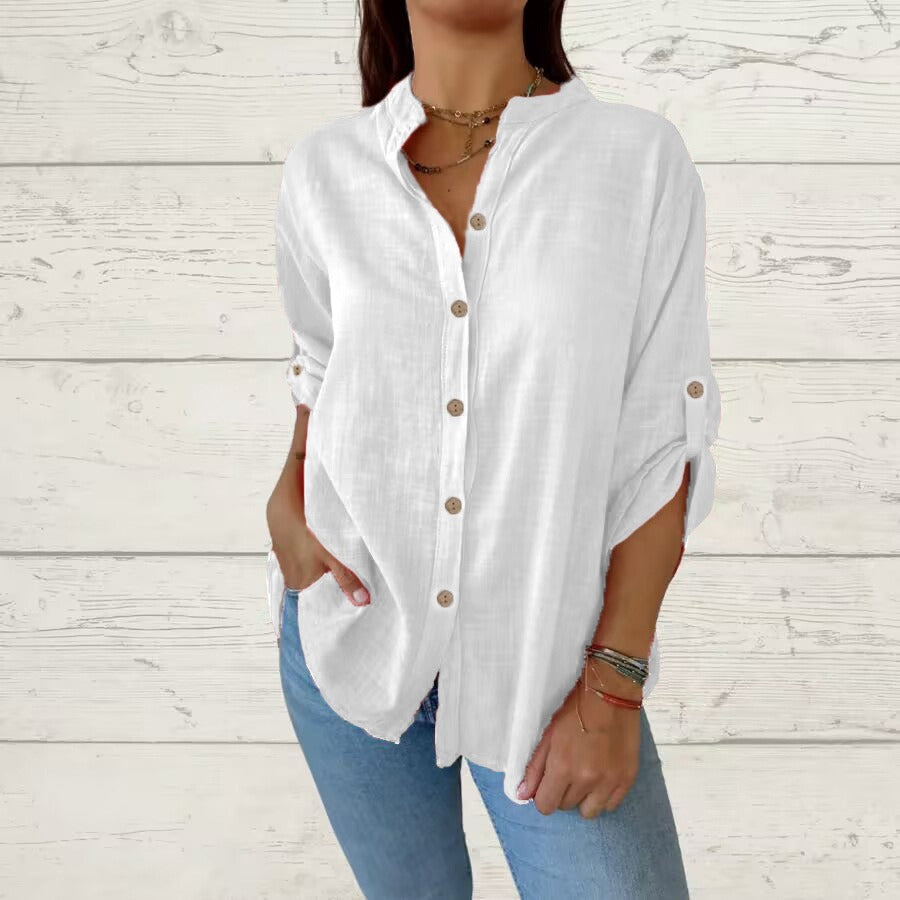Comstylish Vintage Solid Color Cotton And Linen Loose Long-sleeved Shirt