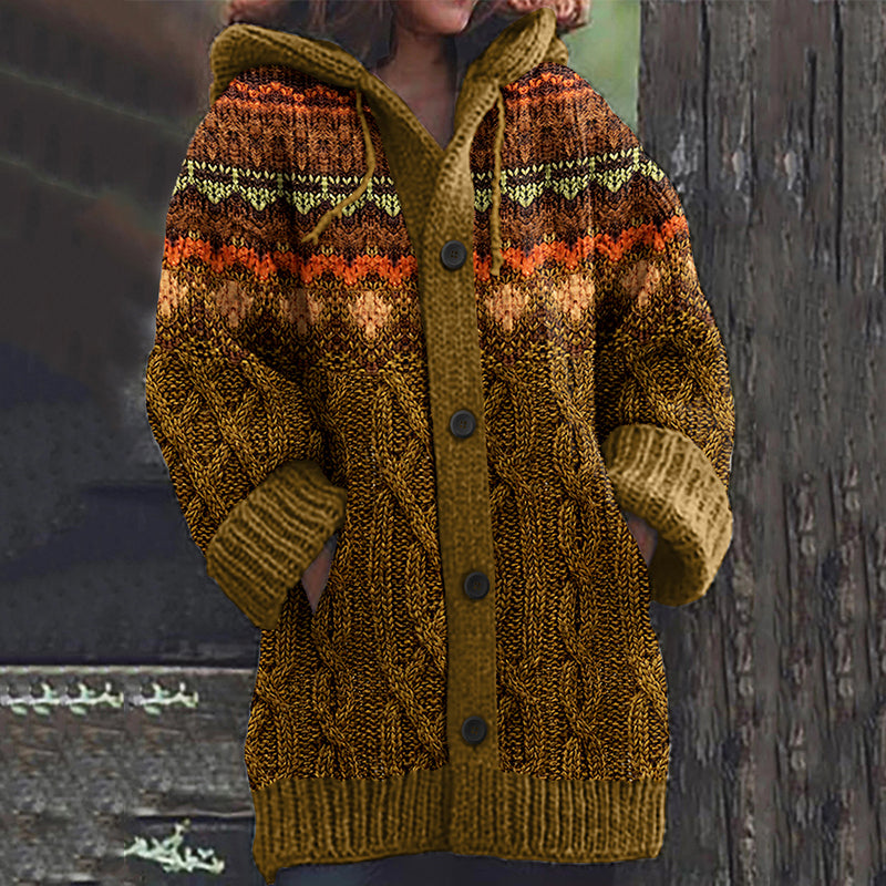 Women's Chunky Ethnic Geometric Pattern Cardigan Sweater artswardrobe