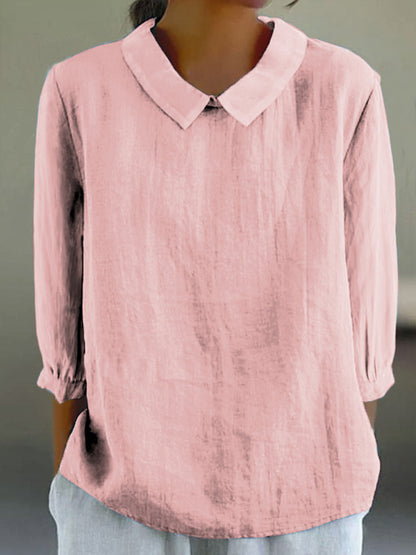 Comstylish Loose Lapel Seven Sleeve Linen Blend Cozy Shirt