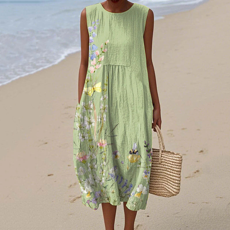 Women's Vintage Floral Print Design Midi Tank Dress artswardrobe